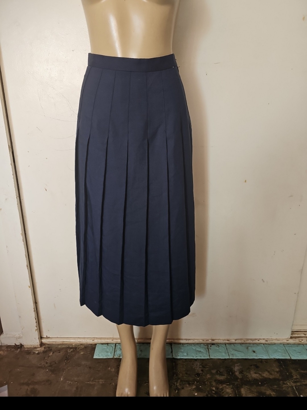 Michele Navy Pleated Midi Skirt